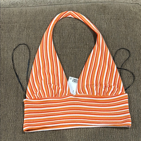 Striped Orange Halter Top - Picture 1 of 3